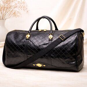 Versace Medusa Quilted Leather Duffle Bag Black Large Travel Weekender Designer